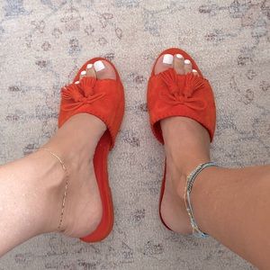 Ann Taylor suede tassel sandals.